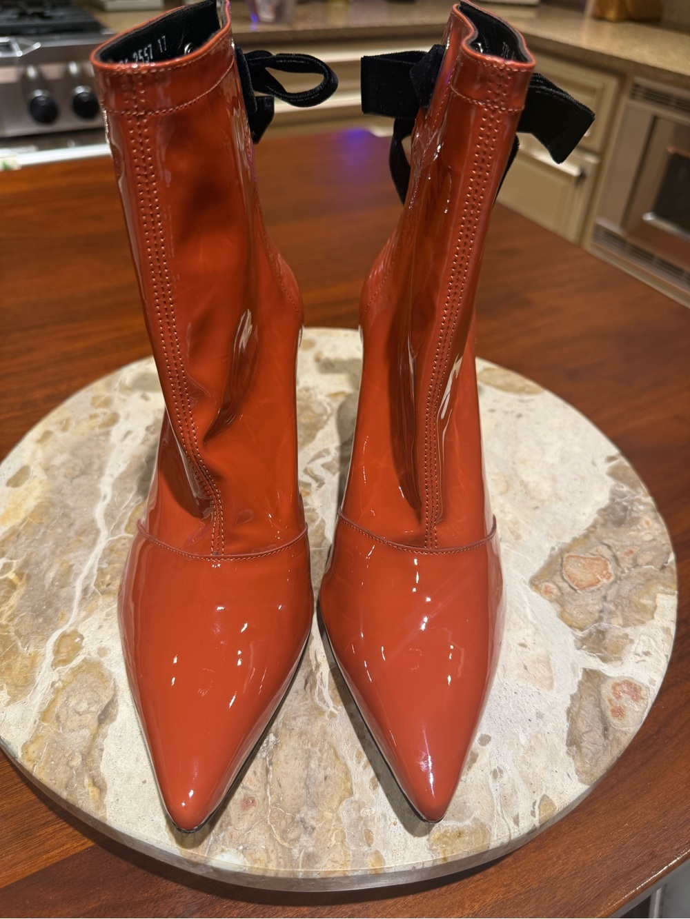New Robert Clergerie x Self-Portrait Karli Rust Patent Velvet Bow Boots 7